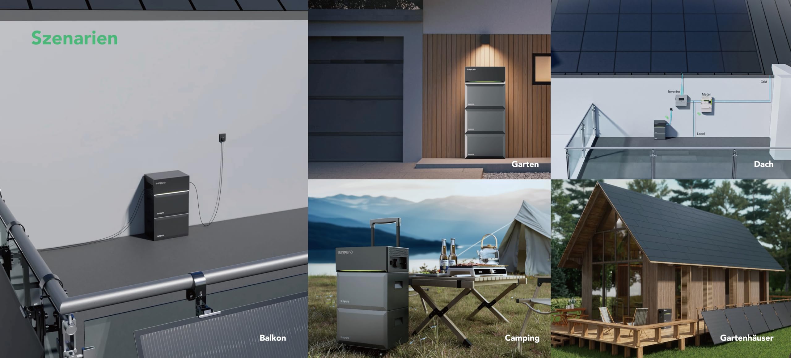SUNPURA Solarspeicher 2400Wh mit Notstromfunktion, All-in-One Speichersystem S2400 2,4kWh Plug&Play, Stromspeicher mit Insellösung für Balkonkraftwerk & PV-Anlage, Erweiterbar, IP65