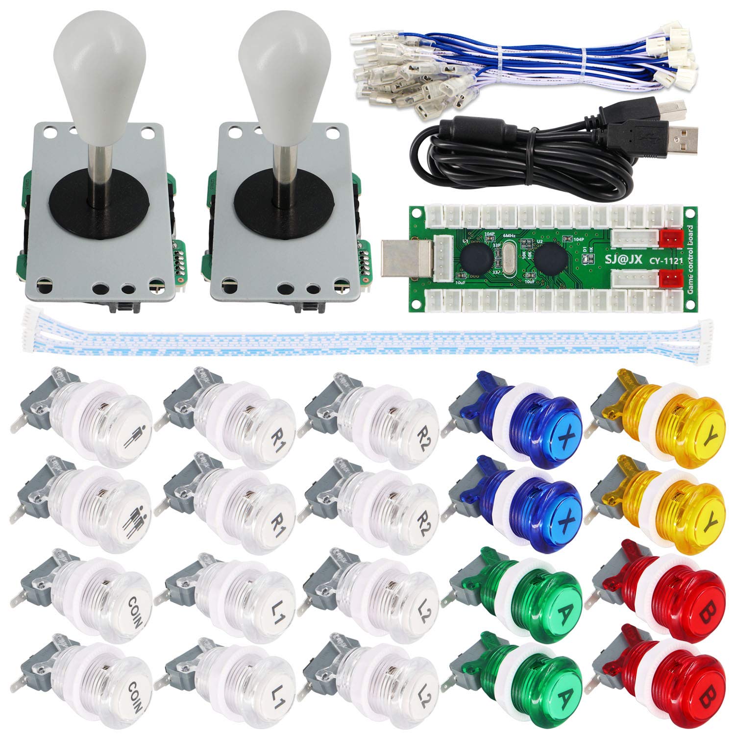 SJ@JX Arcade Game 2 Player Controller DIY Kit Buttons with Logo Coin X Y Start Select 8 Way Joystick USB Encoder for PC MAME Raspberry Pi