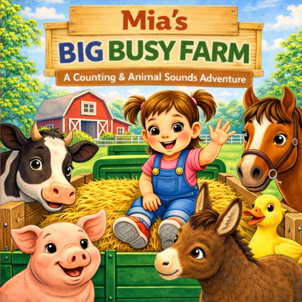 Mia’s Big Busy Farm: A Fun Farm Animal Counting Book for Toddlers (Ages 1–4) | Learn Numbers, Sounds & First Words (Three Hearts Personalized Name Books (Mia))