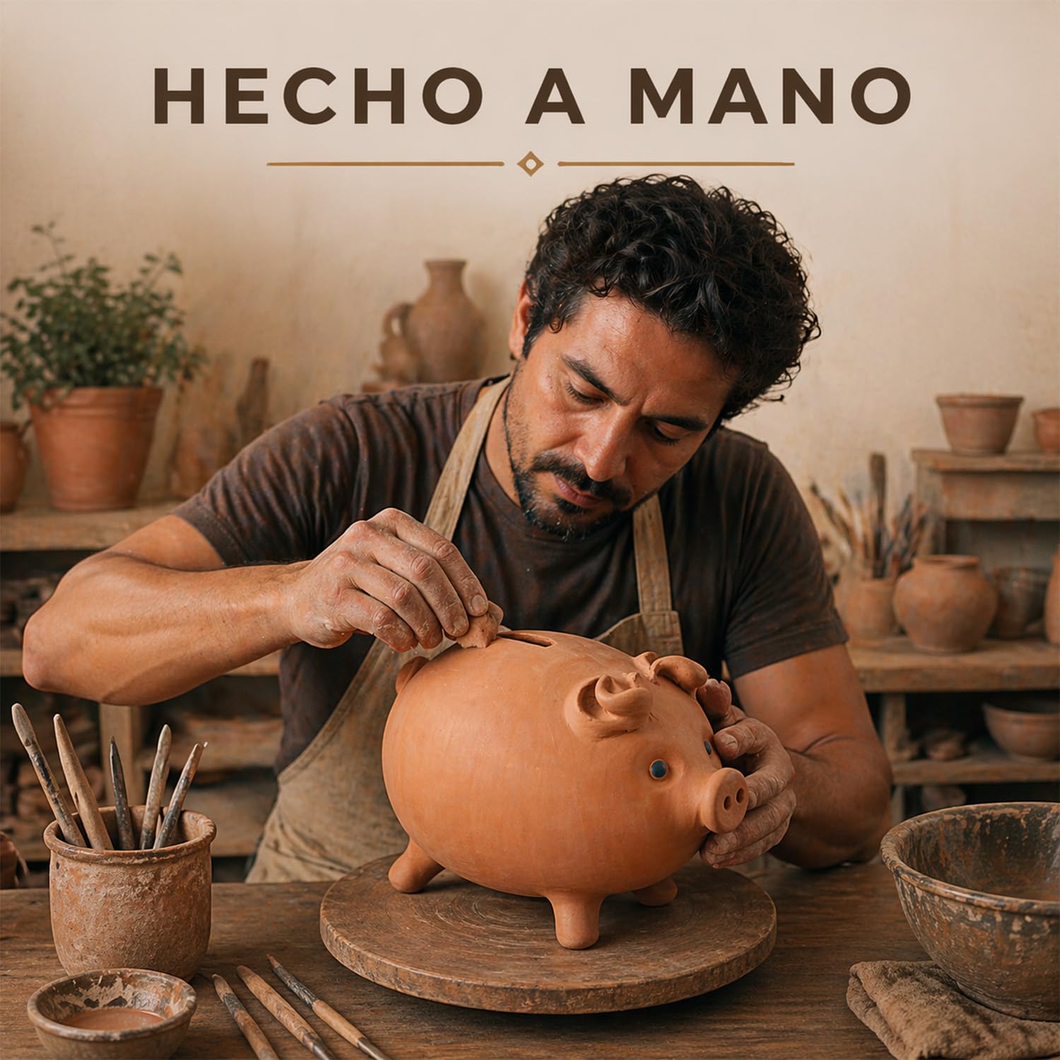 Hucha de Terracota 20 cm Hecha a Mano, Decoración Original para el Hogar, Hucha Infantil para Ahorro, Adorno Único de Terracota para Salón, Dormitorio y Oficina, Niños y Adultos