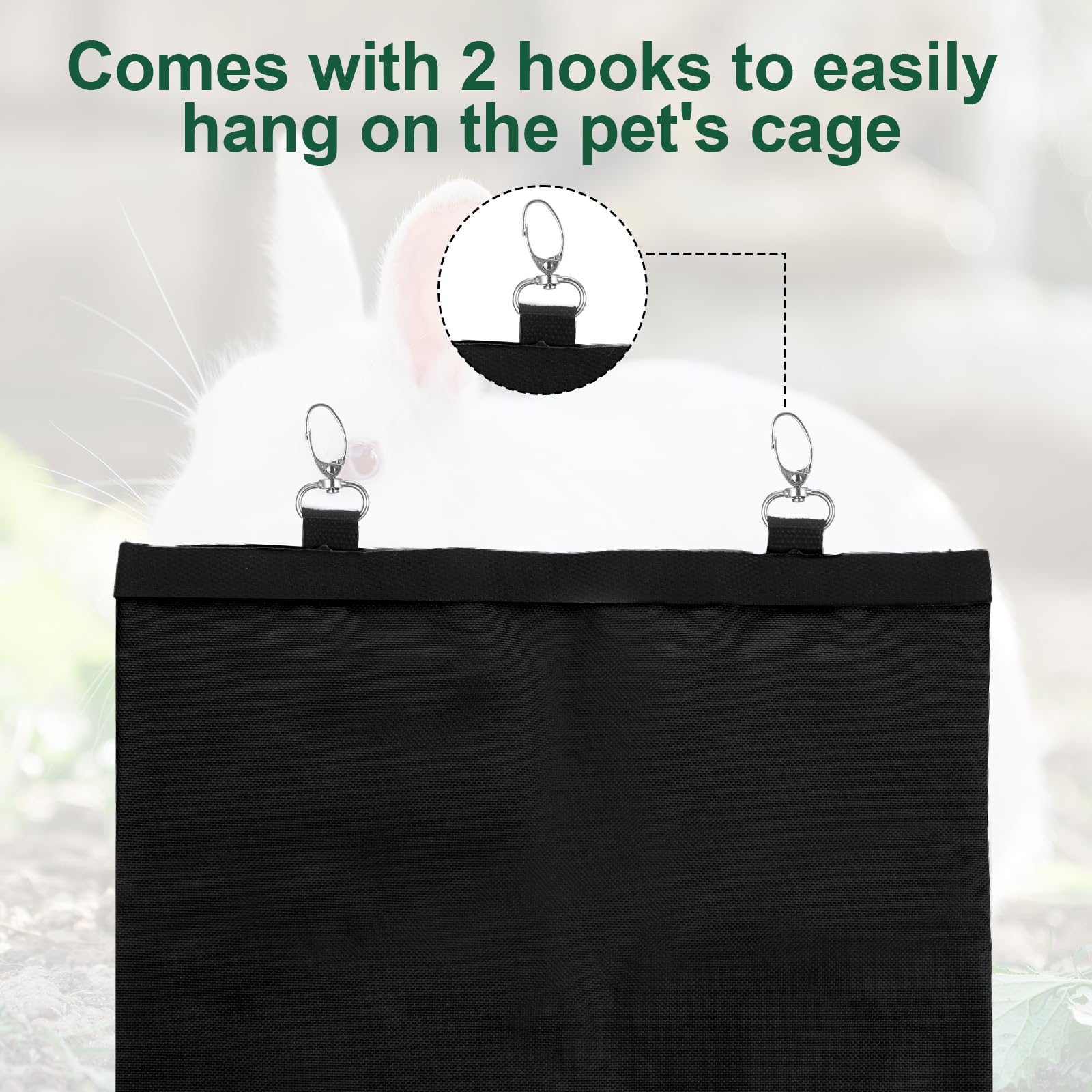 2 Pcs Rabbit Hay Feeder,Guinea Pig Hay Feeder,13×10.8 Inch Guinea Pig Bag,Small Animal Feeding Bag for Rabbits, Hamsters, Hedgehogs (3 Holes,Black) - image 5