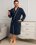 NY Threads Luxurious Men's Knit Robe Kimono Cotton Blend Bathrobe Men's Loungewear Sleepwear