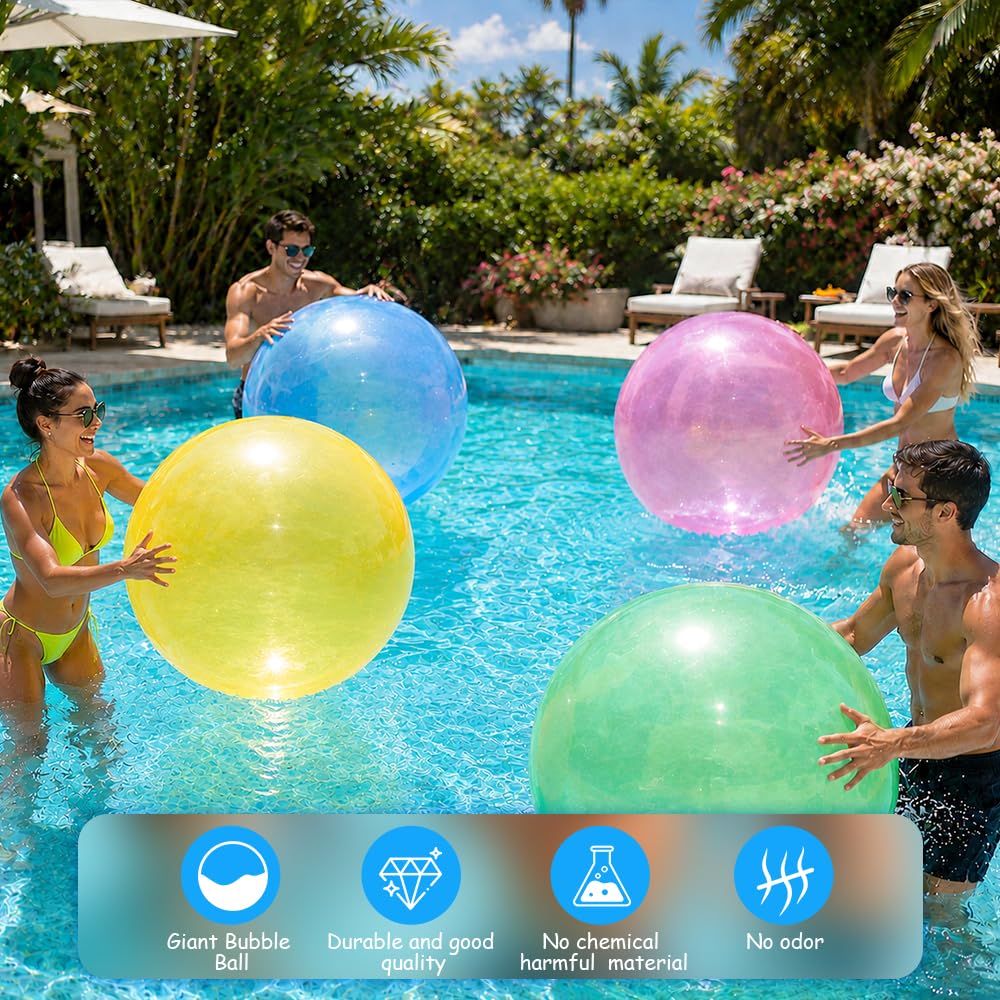 4 Pezzi Palla Gonfiabile, 120cm Palloni Gonfiabili Giganti, Palloncini Trasparenti, Giganti TPR Pallone Gonfiabile Gigante per Feste All'Aperto con Palloni da Spiaggia (Blu,Rosa,Verde,Giallo)