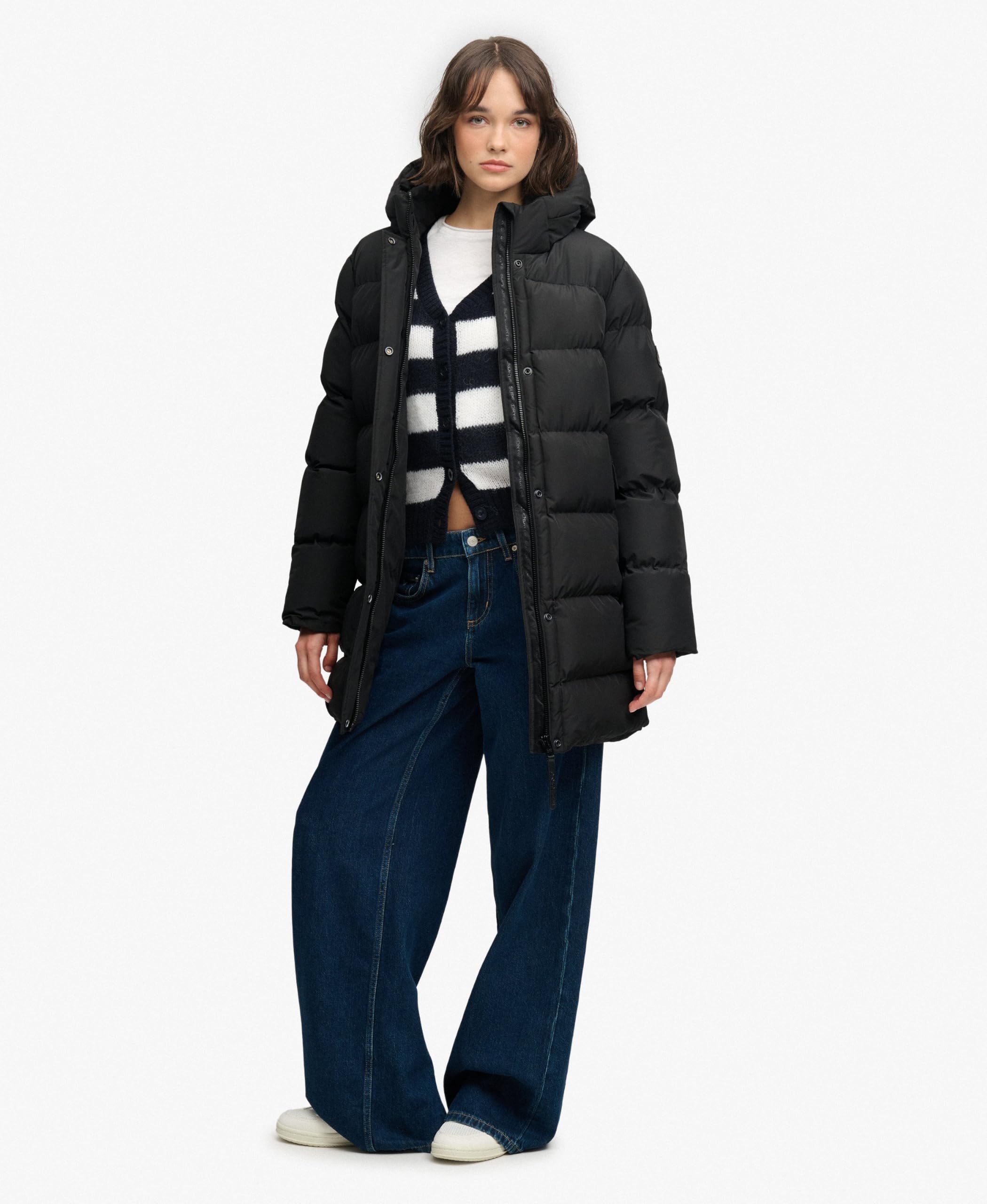 Superdry Damen Sportliche, mittellange Steppjacke mit Kapuze