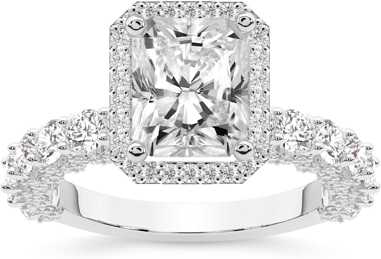FRIENDLY DIAMONDS Lab Grown Diamond Engagement Ring For Women 0.50-6 Carat IGI Certified | 14K Or 18K White, Yellow Or Rose Gold | Enchanté Side Stones Halo Diamond Ring | FG-VS1-VS2 Quality