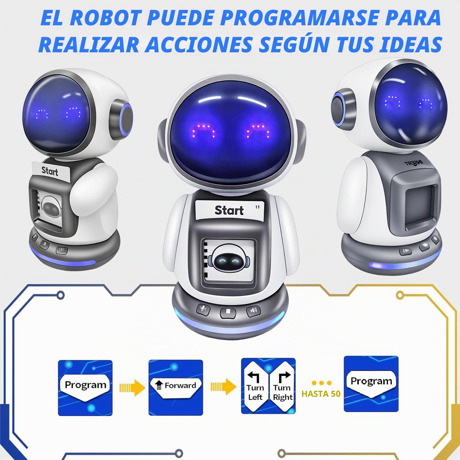 OBEST 2.4G Robote teledirigido con reconocimiento de comandos de tarjeta, función de grabación y cambio de sonido, luces expresivas, control flexible de 4 vías, juguete educativo interactivo de voz