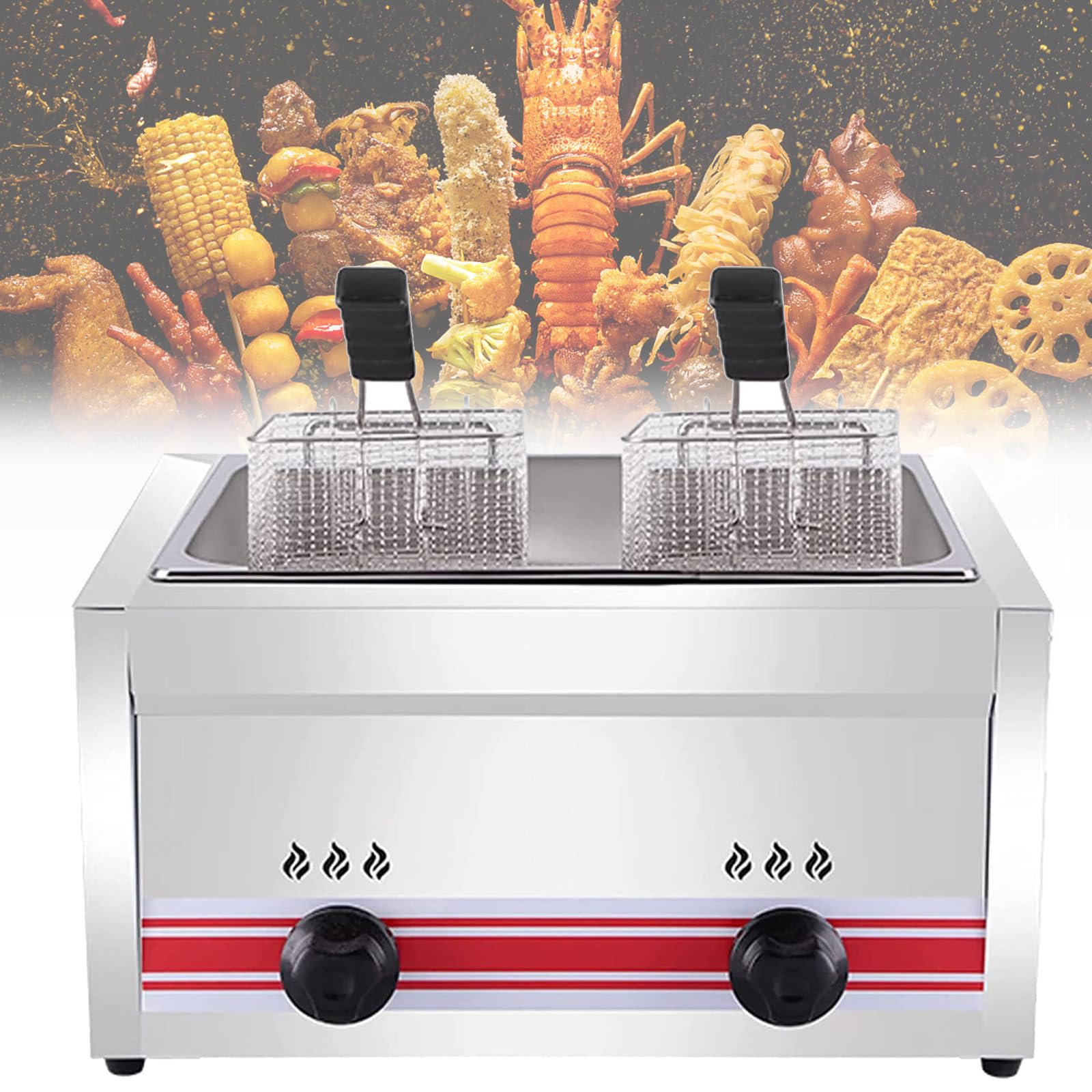 Freidora de Gas Profesional de 10 l, 20 l y 30 l, de Acero Inoxidable, Ideal para freír Pollo y Patatas Fritas, Ideal para cocinas de restaurantes, comerciales y domésticas (A20L)