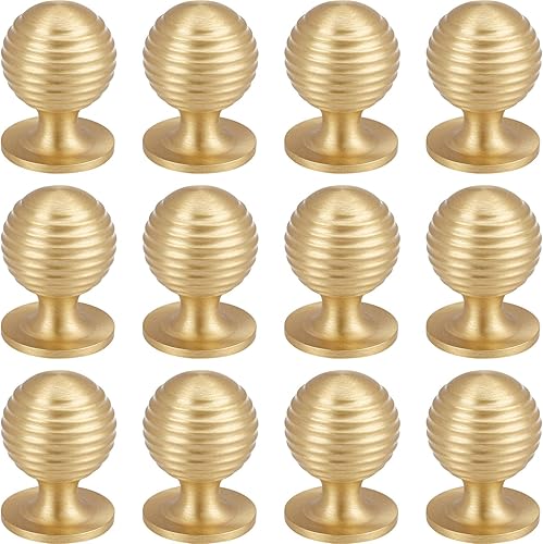 RZDEAL 12 tiradores redondos de latón macizo para cajones de gabinete, manijas doradas para manijas de tocador, pomos de 1 pulgada (espiral de 0.984
