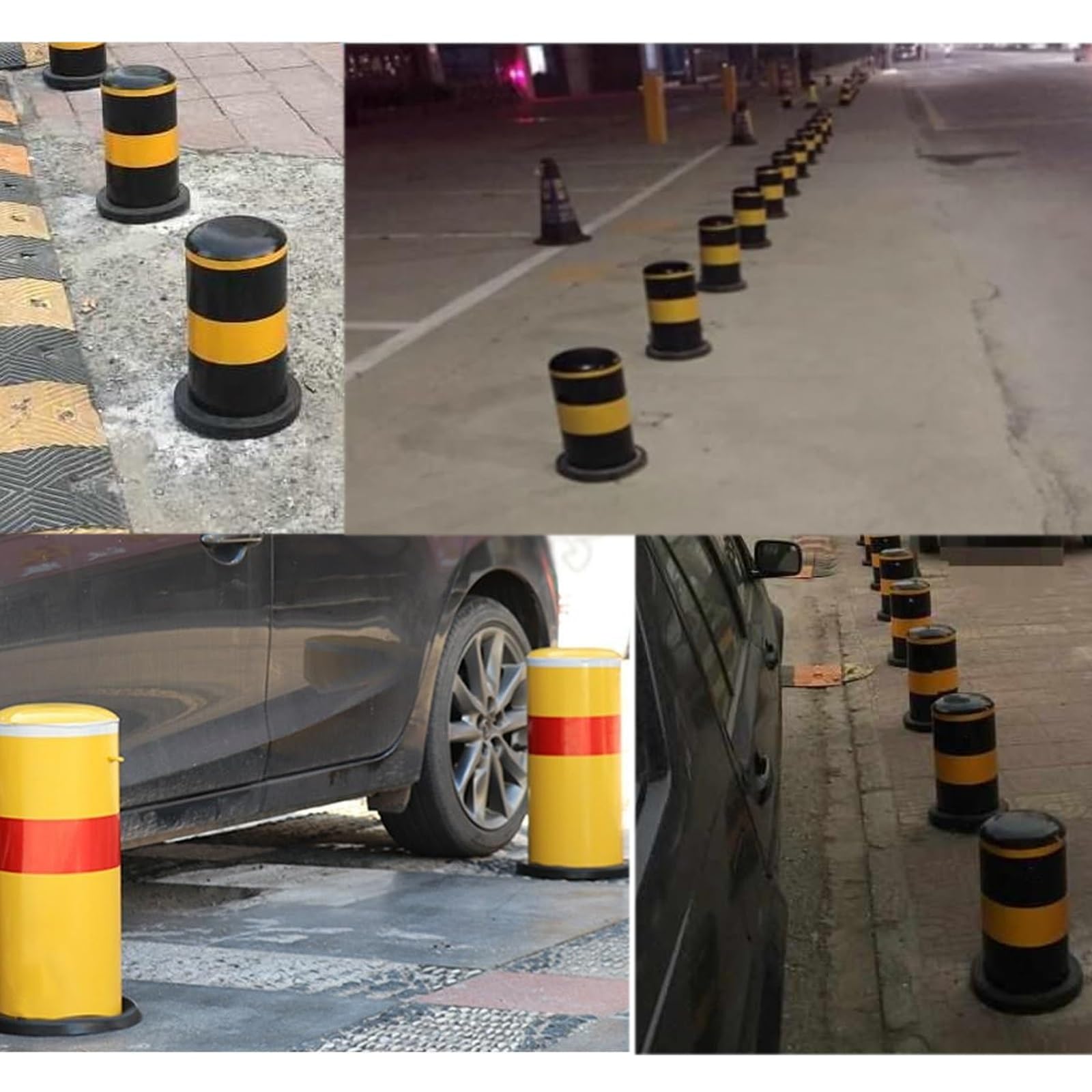 Poste de bolardo de acero reflectante de 45 cm: barrera de tráfico duradera for calzadas(Yellow,2pcs)