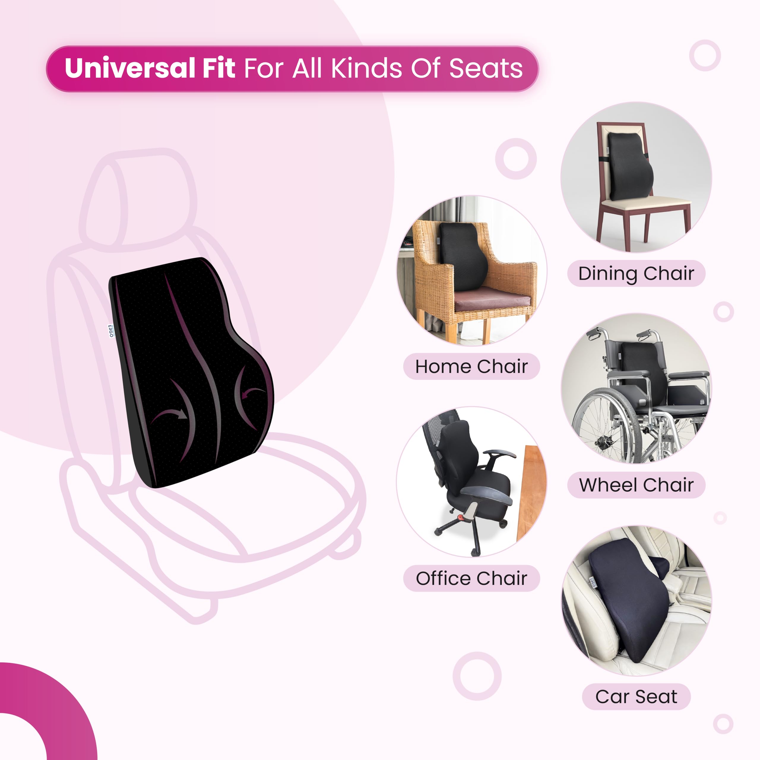 UltraCare PRO Ergo Backrest Support for Chair & Car Seat - Full Back Support Cushion - Lumbar & Upper Back Pain Relief - High Density Memory Foam - Adapts to Body Curves - Breathable Air Mesh Design 3