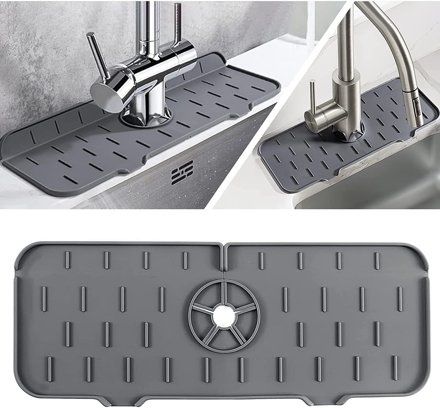 Bhrakuti Silicone Sink Faucet Splash Guard - Sink Splash Drain Drying Pad - Kitchen Faucet Sink Splash Guard - Faucet Mat For Kitchen Sink, Suitable For, Kitchen, Bathroom (Grey) - Unfinished
