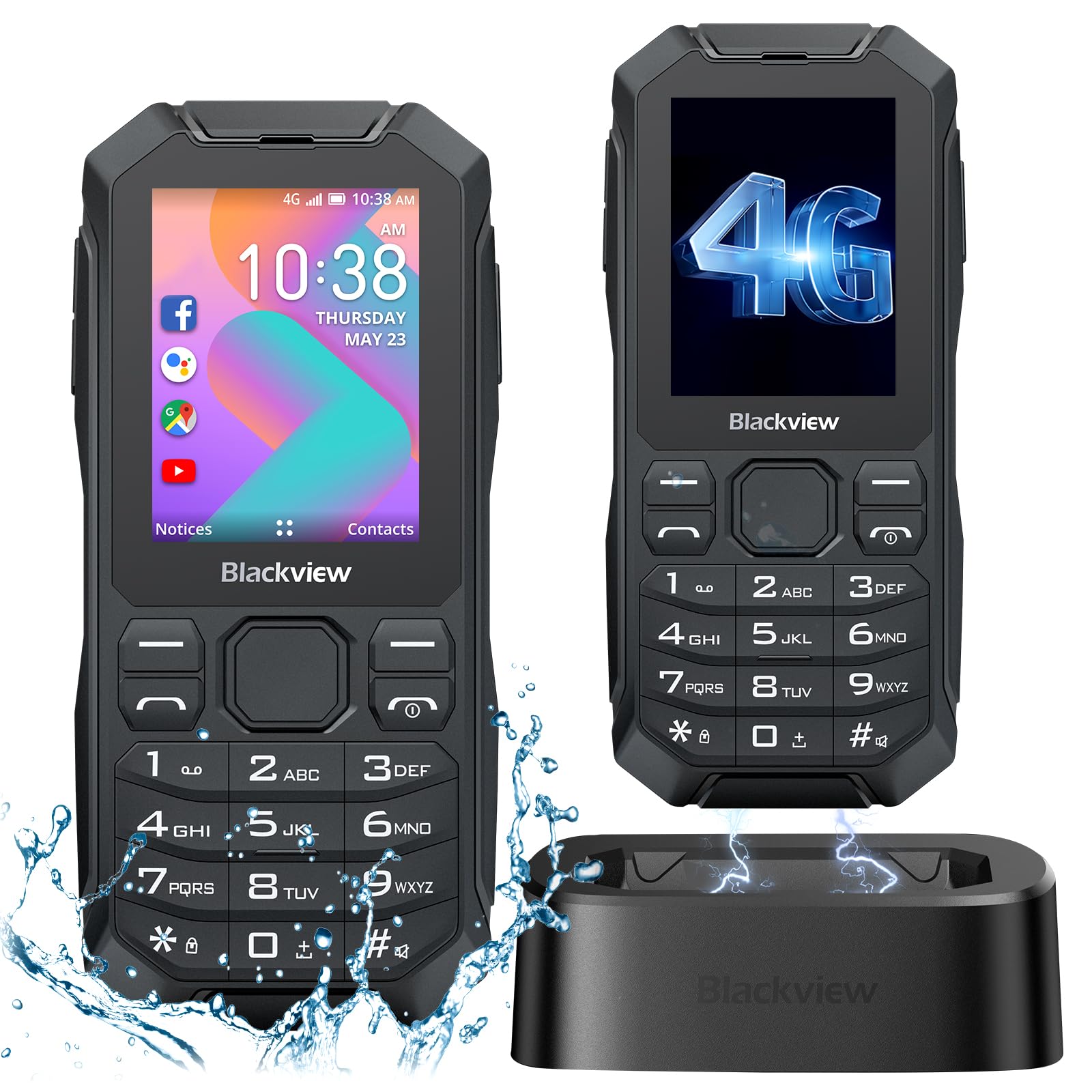 Blackview N1000 4G Rugged Basic Phone, Big Button Mobile for Elderly, 4GB ROM+512GB TF, 3300mAh, IP68/IP69K Waterproof, 2.4" Screen, Dumb Phone, SOS Button, Dual SIM, GPS, Torch