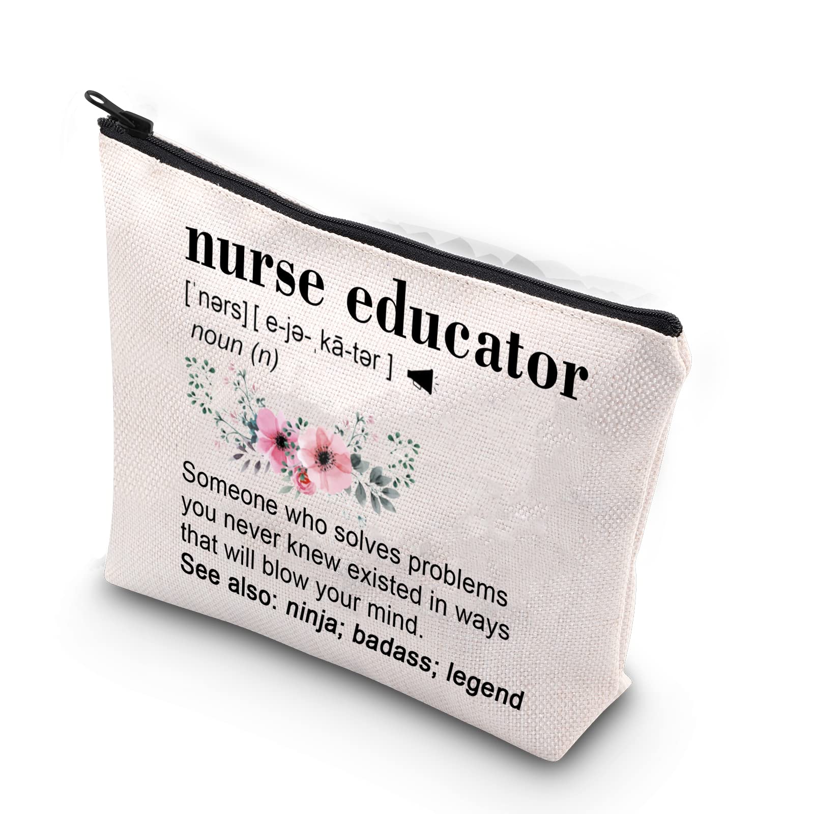 TSOTMO Novelty Nurse Educator Gift Nurse Appreciation Gift Zipper Pouch Makeup Bag Nurse Stuff Bag, Beige, Solves Nurseeducator