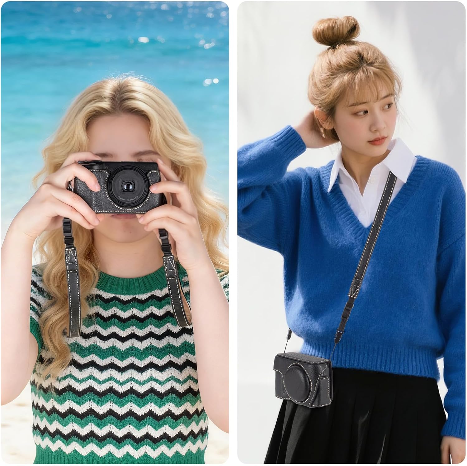 VOVMOEYA Camera Case for Ricoh GR IV/GR III/GR IIIX Case,PU Leather Scratch-Resistant Carring Bag for Ricoh GR4/GR3/GR3X,with Removable Protective Cover,adjustable shoulder strap-Black