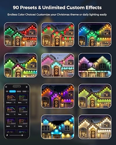 Miniatura 5 de Luces permanentes para exteriores con control remoto, 150 pies con 90 luces LED RGB-IC para iluminación diaria y festiva, IP67 impermeable, más de