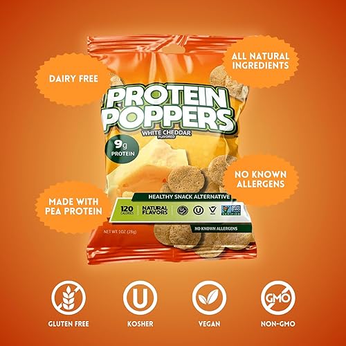 Miniatura 2 de Protein Poppers Cheddar blanco de 1 onza, paquete de 10 unidades, sin gluten, vegano, kosher, sin OMG, 0.32 onzas de proteína, 120 calorías,