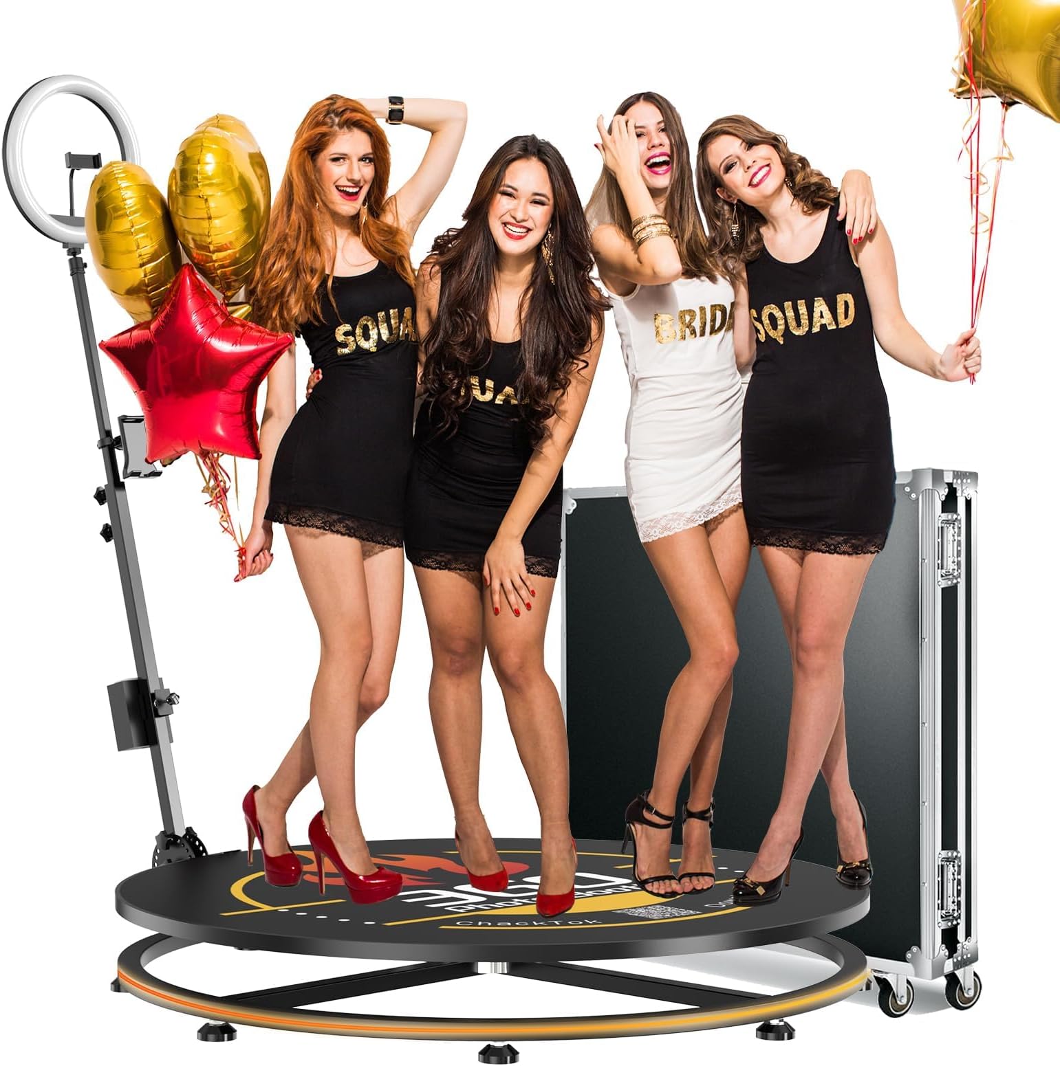 MWE 360 Photo Booth Machine with APP Control & RGB Lights, 39.4" Auto-Spin Video Booth with Flight Case & Professional Editing Software, Perfect for Weddings, Rentals, Parties & Events