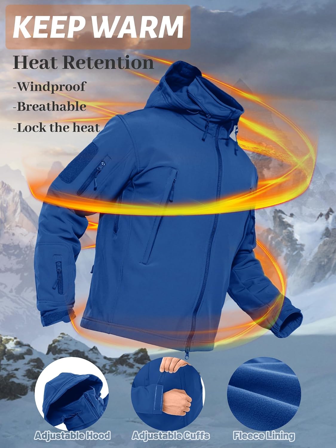 TACVASEN Men's Fleece Lined Tactical Jacket Waterproof Military Hoodie Winter Softshell Jacket Rain Coat Warm Hiking Hunting