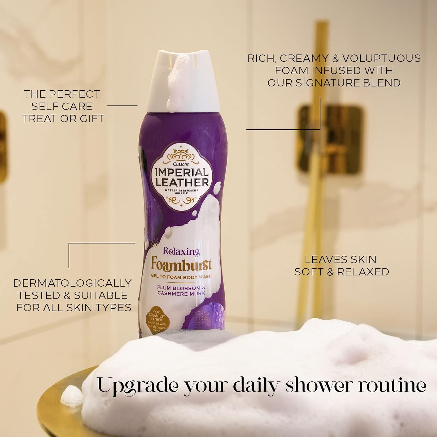 Imperial Leather Foamburst Relaxing Shower Gel, Plum Blossom & Cashmere Musk Body Wash, Luxurious Foam Lather - Image 5