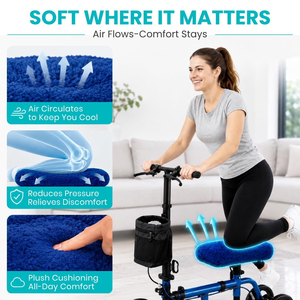 Vive Mobility Rodillera - Cojín de espuma viscoelástica de felpa de piel de oveja artificial, accesorios de rodillera, accesorios acolchados, el cochecito de piernas mejora la comodidad durante