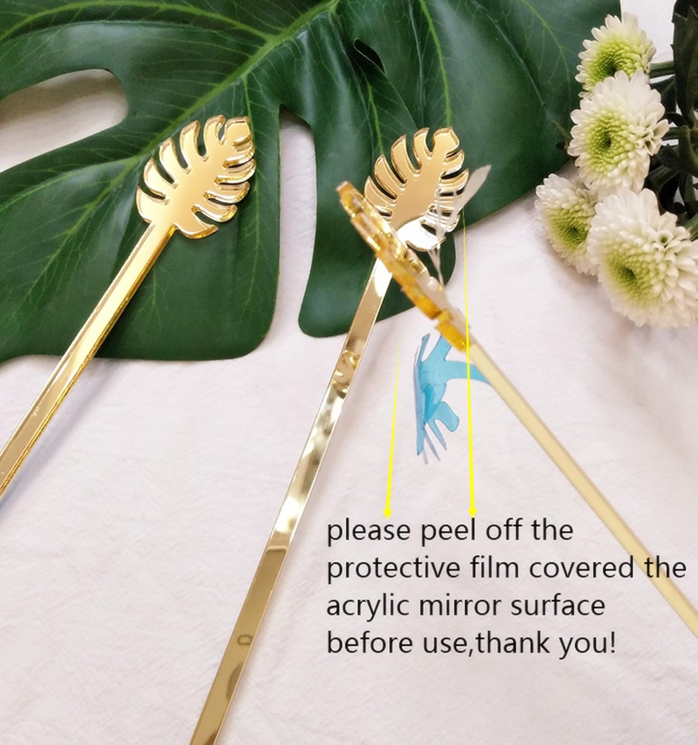 Monstera Leaf Drink Stirrers 20pcs,Acrylic Tropical Leaf Swizzle Sticks,Cocktail Stirrers for Luau Party Hawaiian Party Wedding Bridal Shower(Gold Mirror)