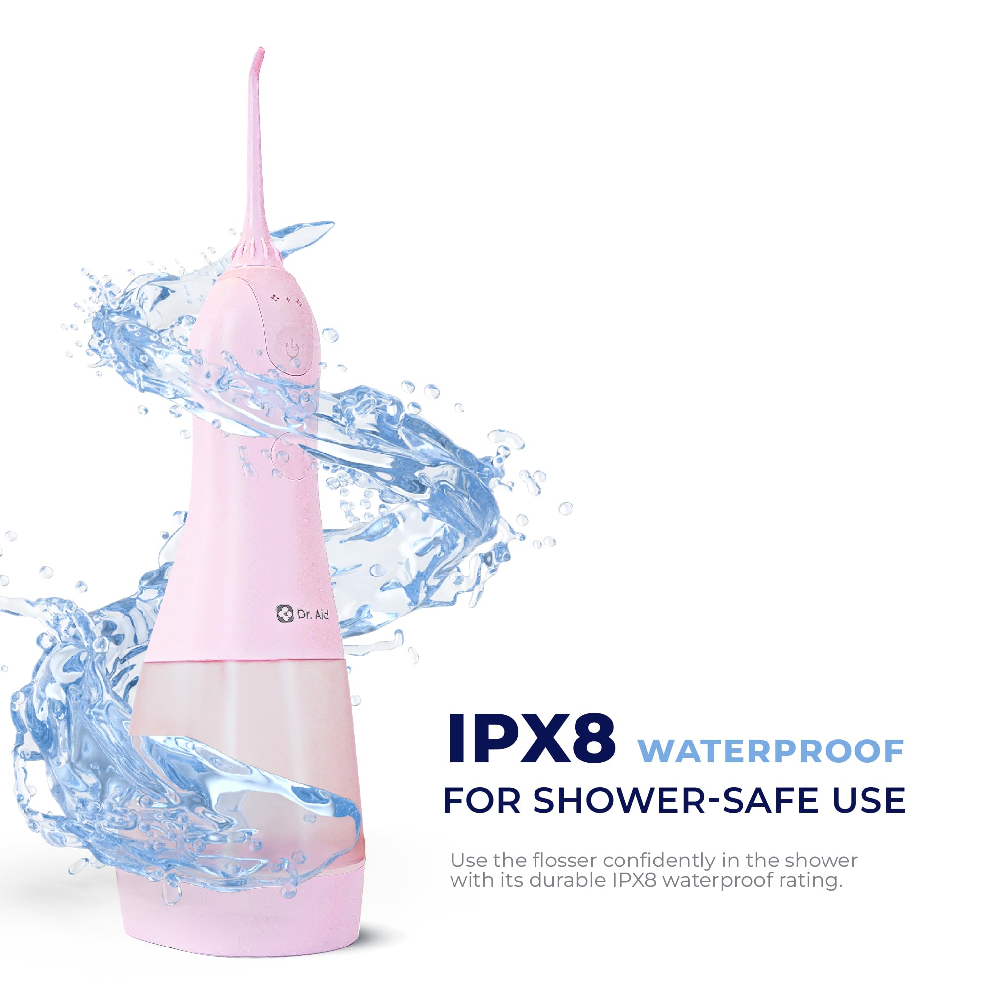 Dr. Aid Irrigador bucal dental – Irrigador oral portátil – Tanque de 11 onzas, filtro de agua, 5 puntas, cargador magnético – Irrigador bucal inalámbrico impermeable IPX8, hilo dental ideal para