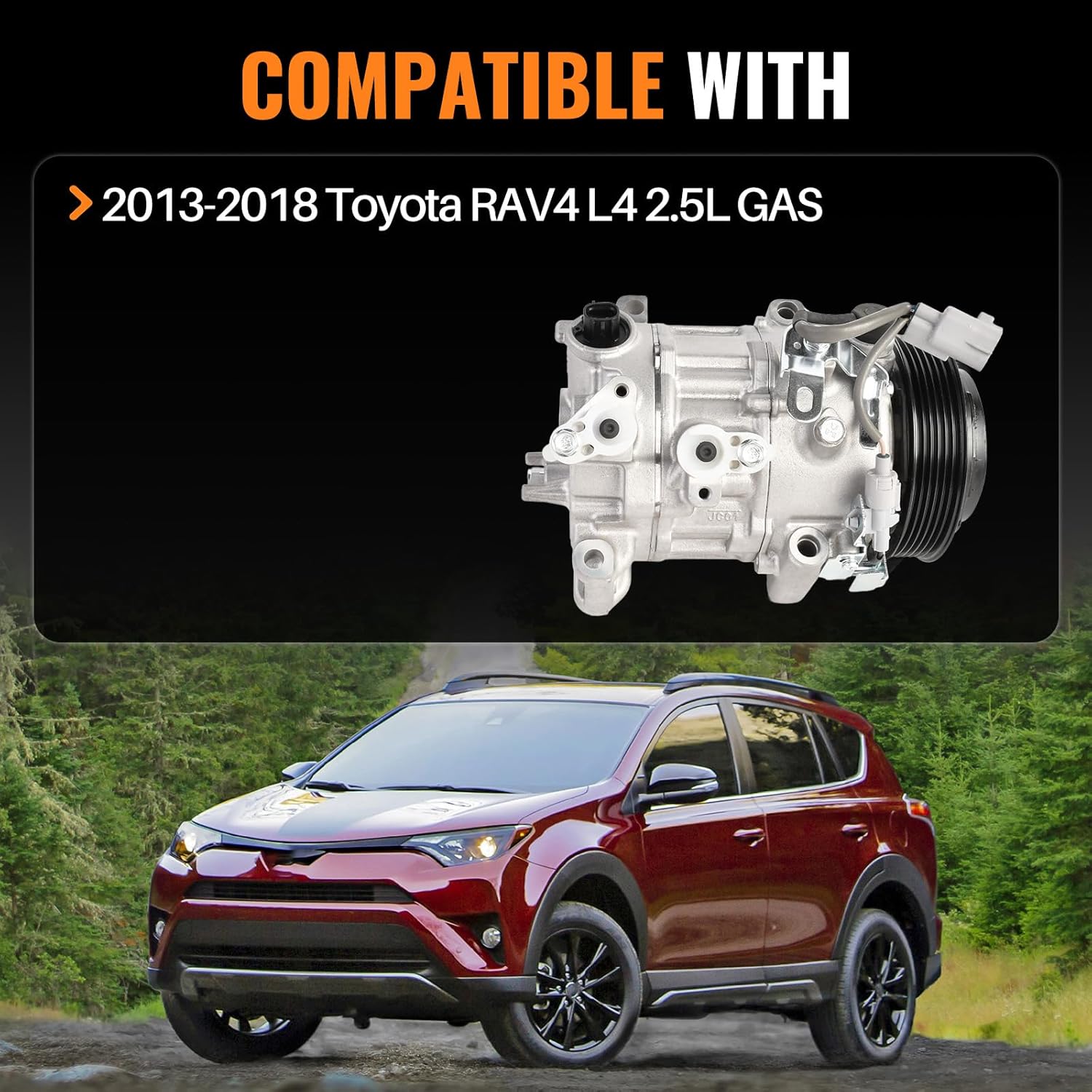 198310 Air Conditioner AC Compressor with Clutch Compatible with Toyota RAV4 2.5L L4 2013 2014 2015 2016 2017 2018 Replace CO29184C 8832042140 197310 8832042150