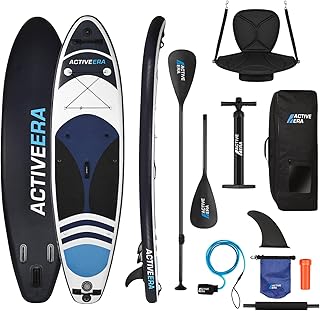 Active Era Stand Up Paddle Board mit Sitz, Aufblasbares SUP Board Set, Verstellbare Paddel, Reperaturset, Kamera Halterung inkl. Pumpe und Rucksack, 6 Zoll Dick, 320x78x15cm - bis130 kg, Blau