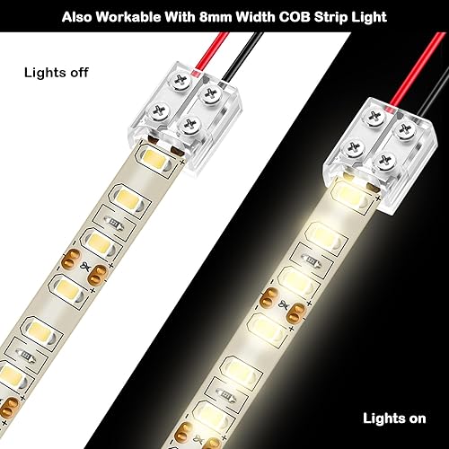 Miniatura 19 de Flutesan Paquete de 25 conectores de luz LED sin soldadura de 2 pines, bloque de terminales de atornillado, tira LED a cable para tiras de luces