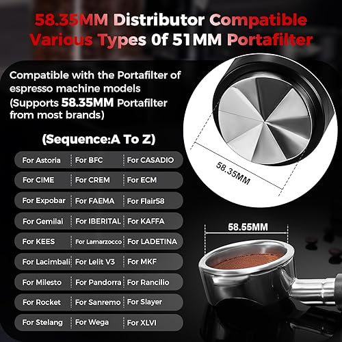 Vista 9 de IKAPE Distribuidor de café expreso de 2.008 in, herramientas de distribución de doble rodamiento y alta velocidad, nivelador de café de altura