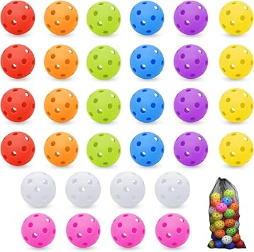 40 Pack Plastic Baseball Practice Balls, Lightweight Hollow Soft Balls for Hitting Pitching Batting Training Indoor & Outdoor Sport with a Drawstring Bag
