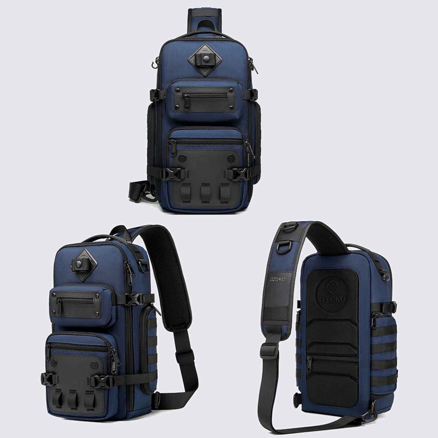 OZUKO Tactical Backpack Chest Sling Bags for Men, Waterproof Crossbody Shoulder Daypack for Outdoor Walking Hiking Trekking (Royal blue)