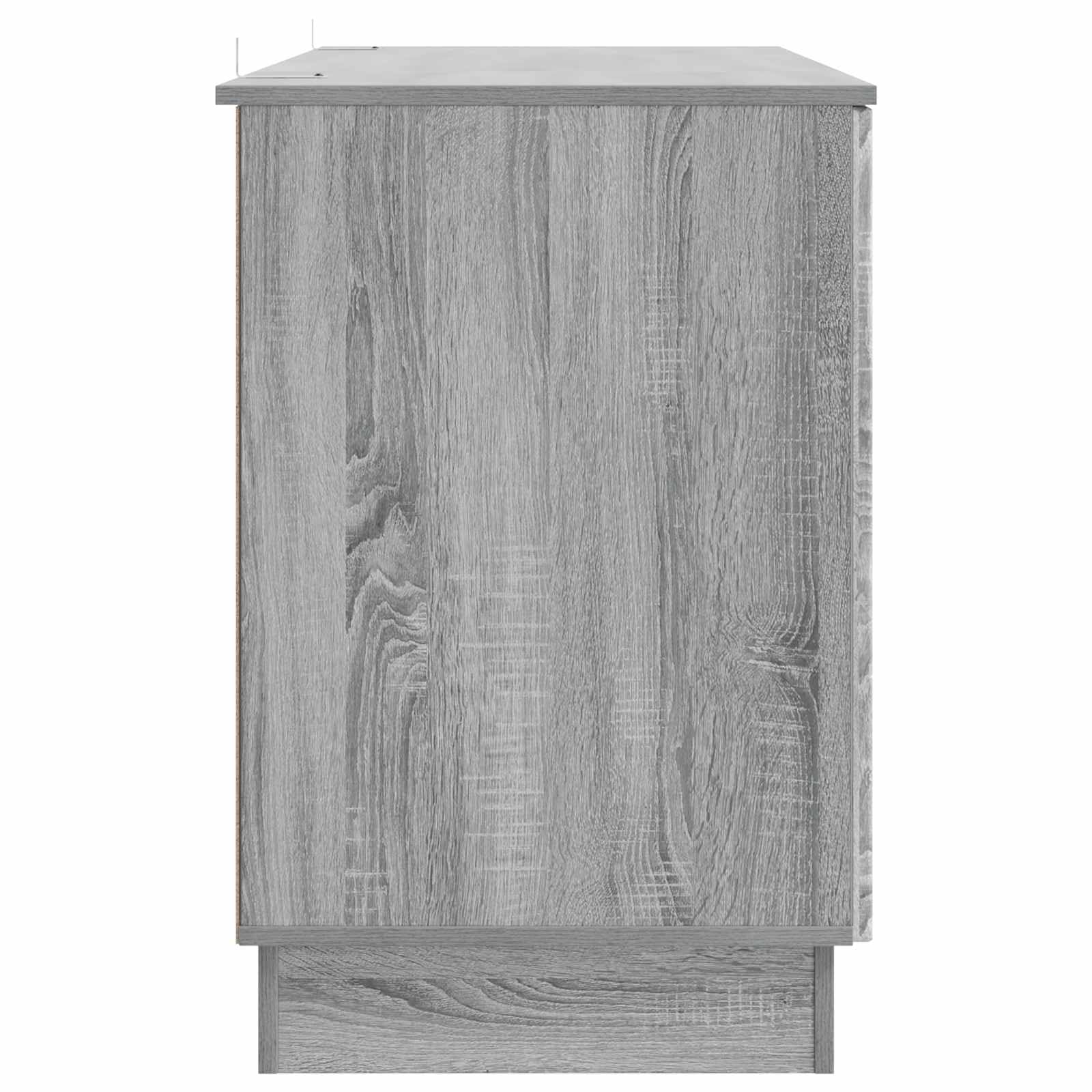 Scrivania grigio Sonoma, 142,5 x 50 x 75 cm, in legno, moderno tavolo da lavoro con vano portaoggetti, gestione dei cavi, scaffale e cassetti, per casa, studio, camera dei ragazzi