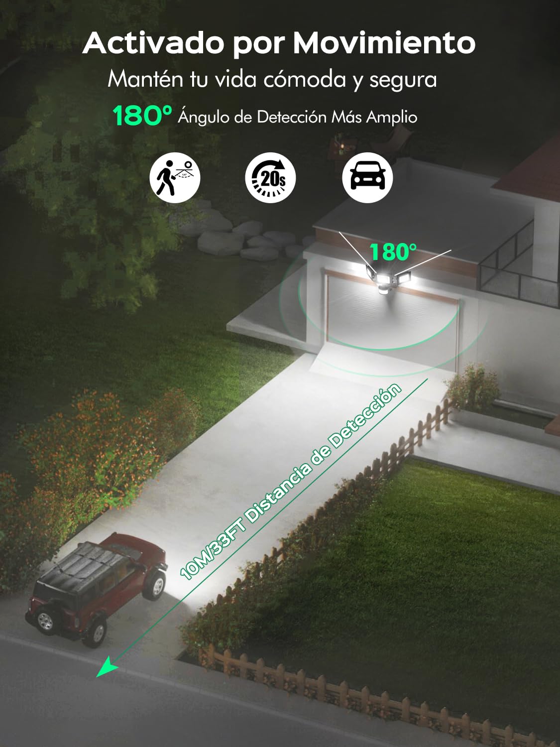 Projecteur LED avec détecteur de mouvement, 100 W, 10 000 lm, 3 têtes réglables, blanc froid 6 500 K, avec télécommande, étanche IP65, pour garage et jardin