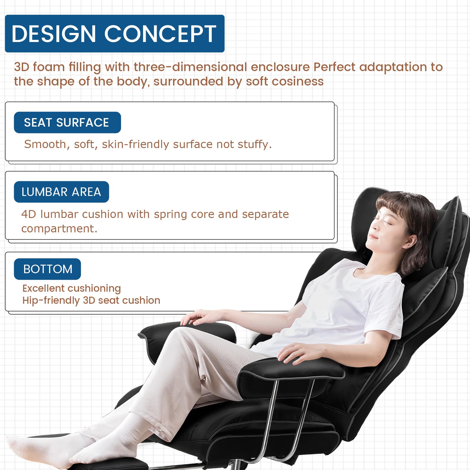 GTPLAYER Sedia Gaming Ergonomica Sedia da Gaming Reclinabile Sedia Ufficio con Poggiapiedi Sedia Gamer Schienale Regolabile per Lavoro e Gioco Nero