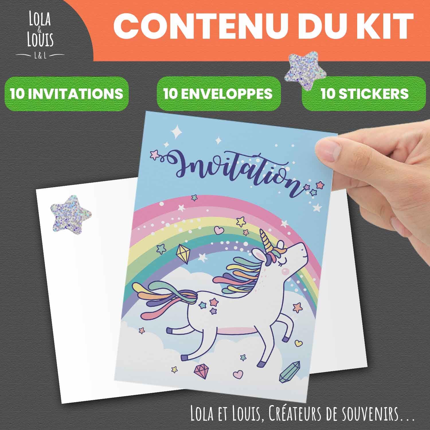 Cartes D'invitation Anniversaire Licorne - Lot De 10 Cartes A6 Avec Arc-en-ciel - Fille, éco-responsable