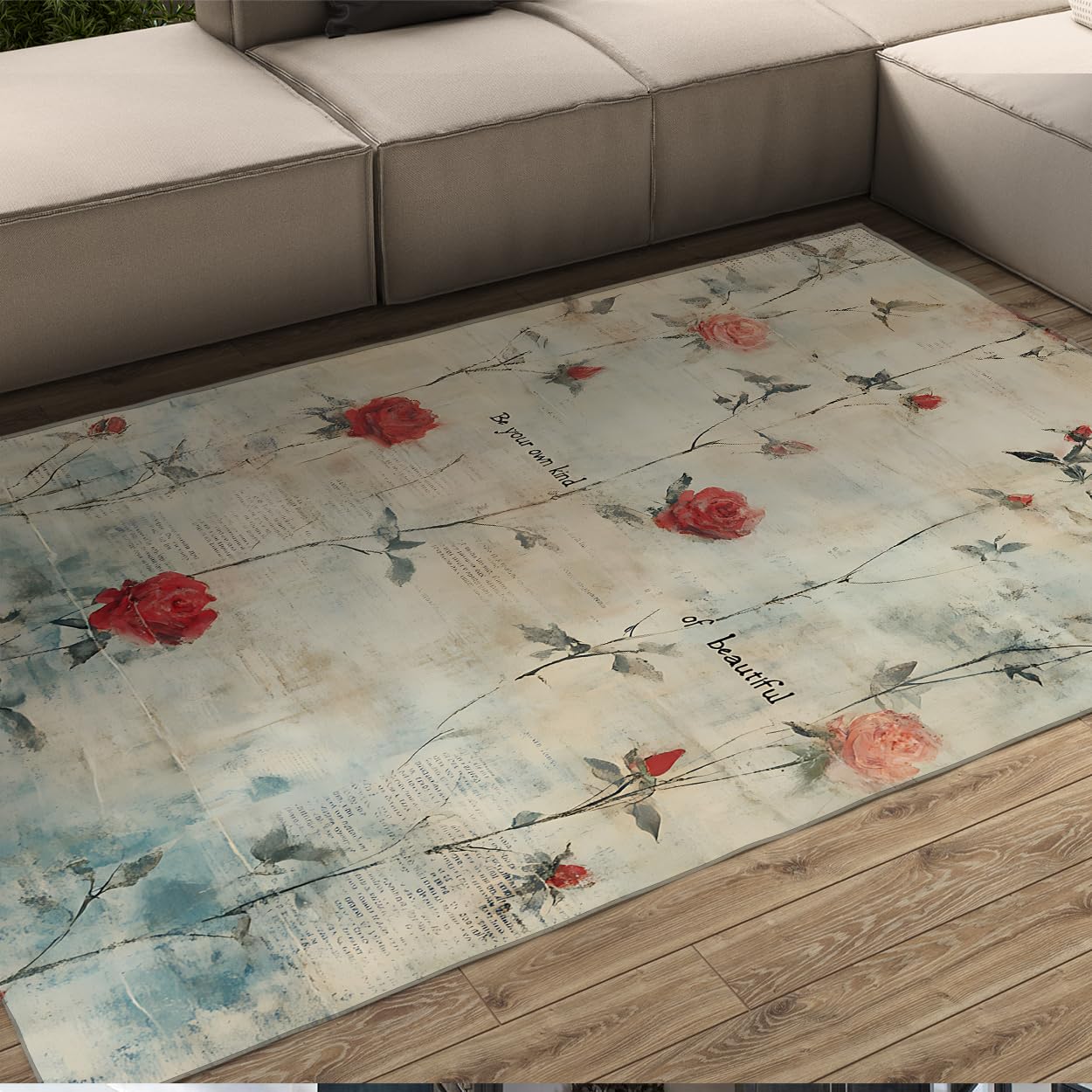 Tapis Shabby Chic Rose 160x200cm antidérapant et facile à entretenir pour salon
