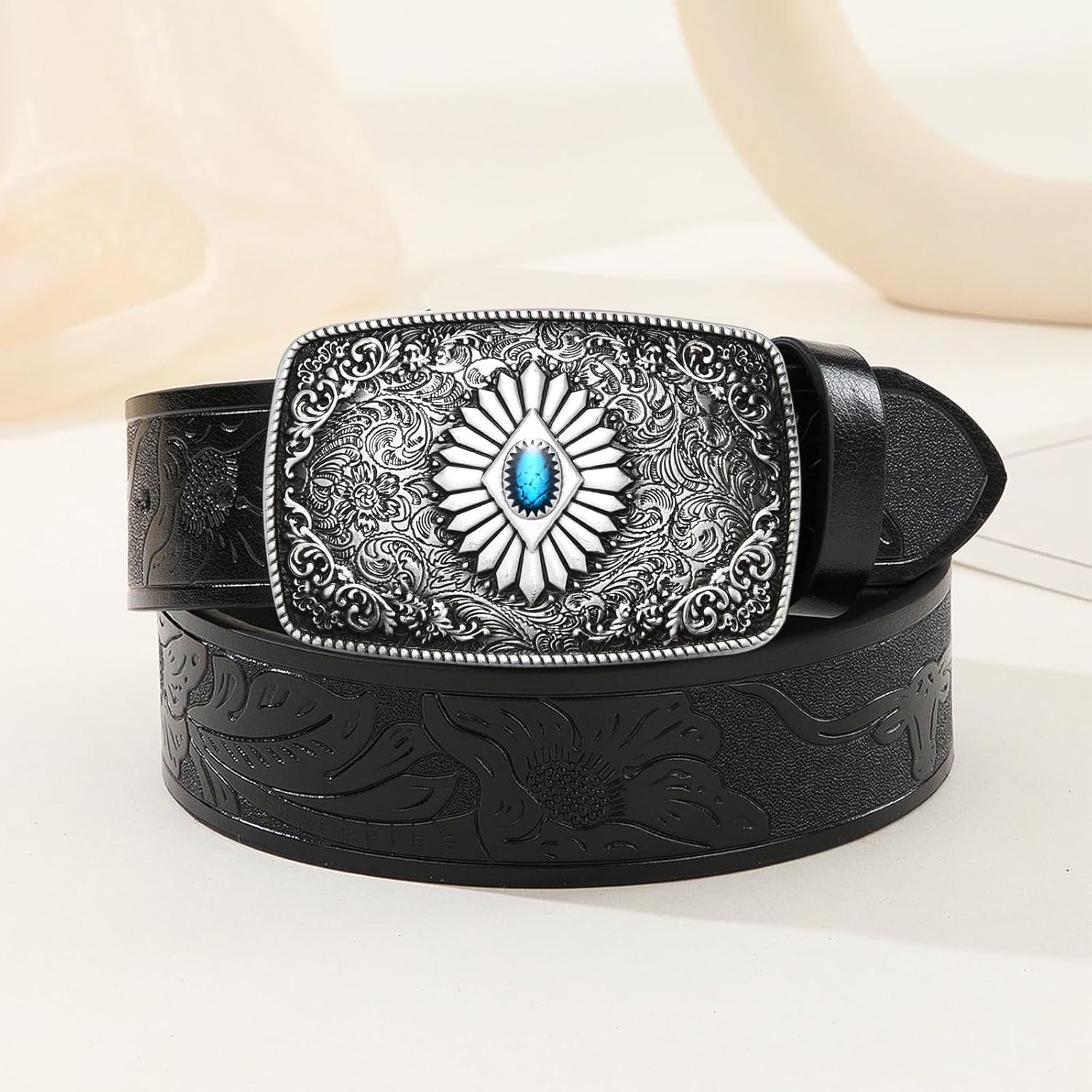 Western Cowboy Belt Buckle, Indian Elements Vintage Turquoise Belt Buckle For Men Women Jean's Accessory - Image 5