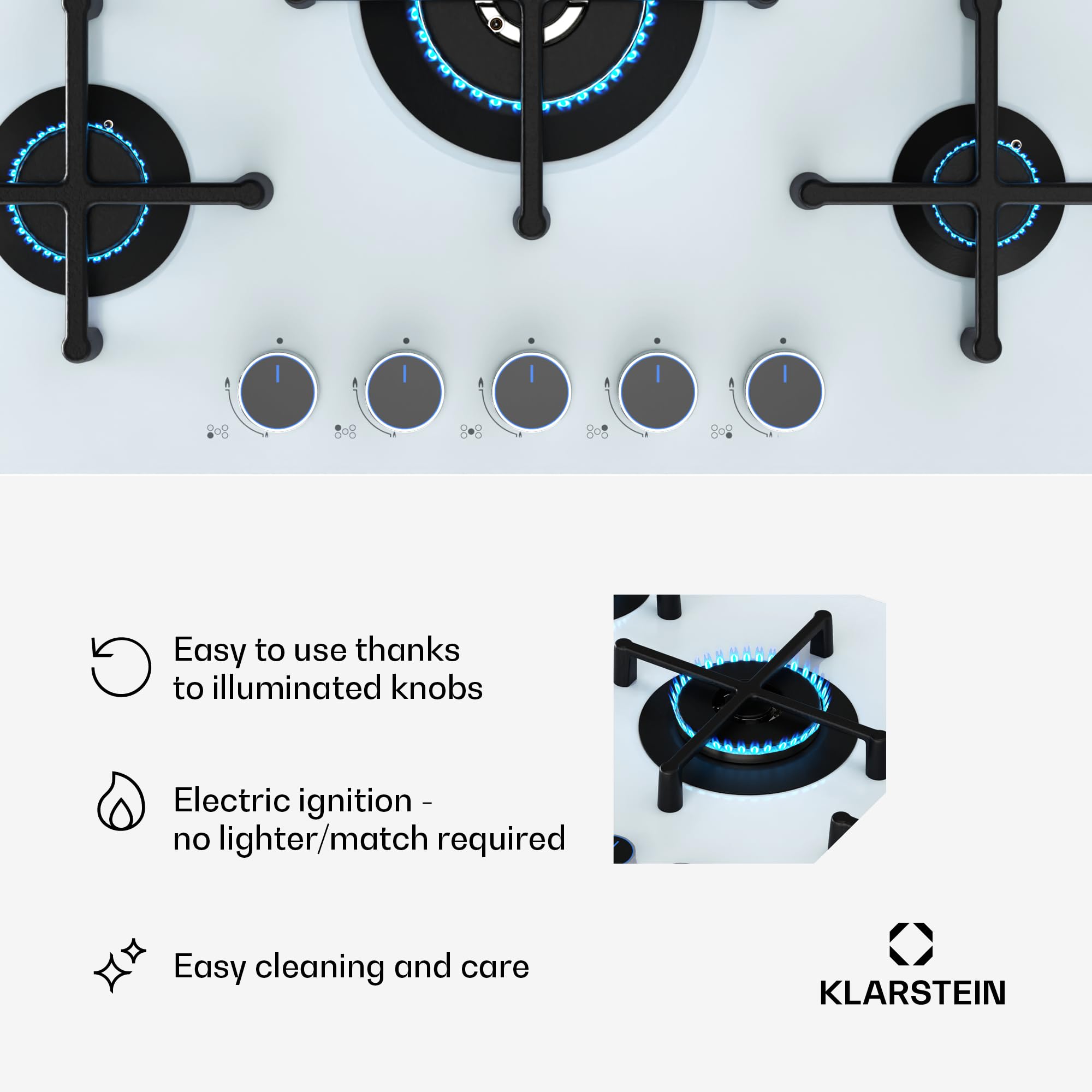 Klarstein 5-palnikowa kuchenka gazowa, 11,5 kW kuchenka gazowa do zabudowy, kuchenka gazowa ze stali nierdzewnej do kampera, 5-palnikowa kuchenka gazowa, pięciopalnikowa kuchenka gazowa, nowoczesna