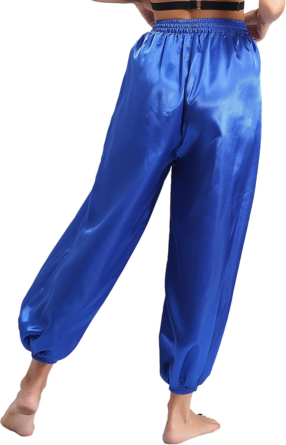 iEFiEL Womens Belly Dance Harem Pants Elastic Waistband Loose Satin Bloomers Trousers for Halloween Party