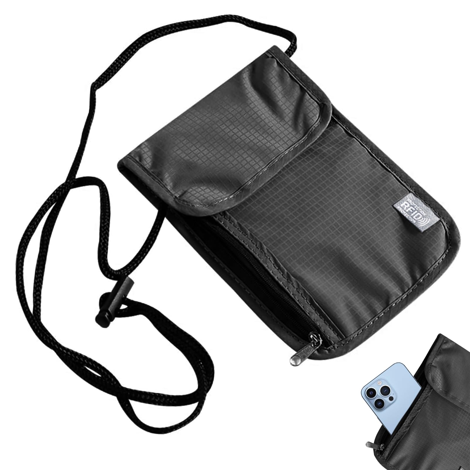 Harewu Brustbeutel Reisegeldbeutel mit RFID-Schutz, versteckter Anti-Diebstahl Passhalter für Geld und Kreditkarten, Unisex (Schwarz.)
