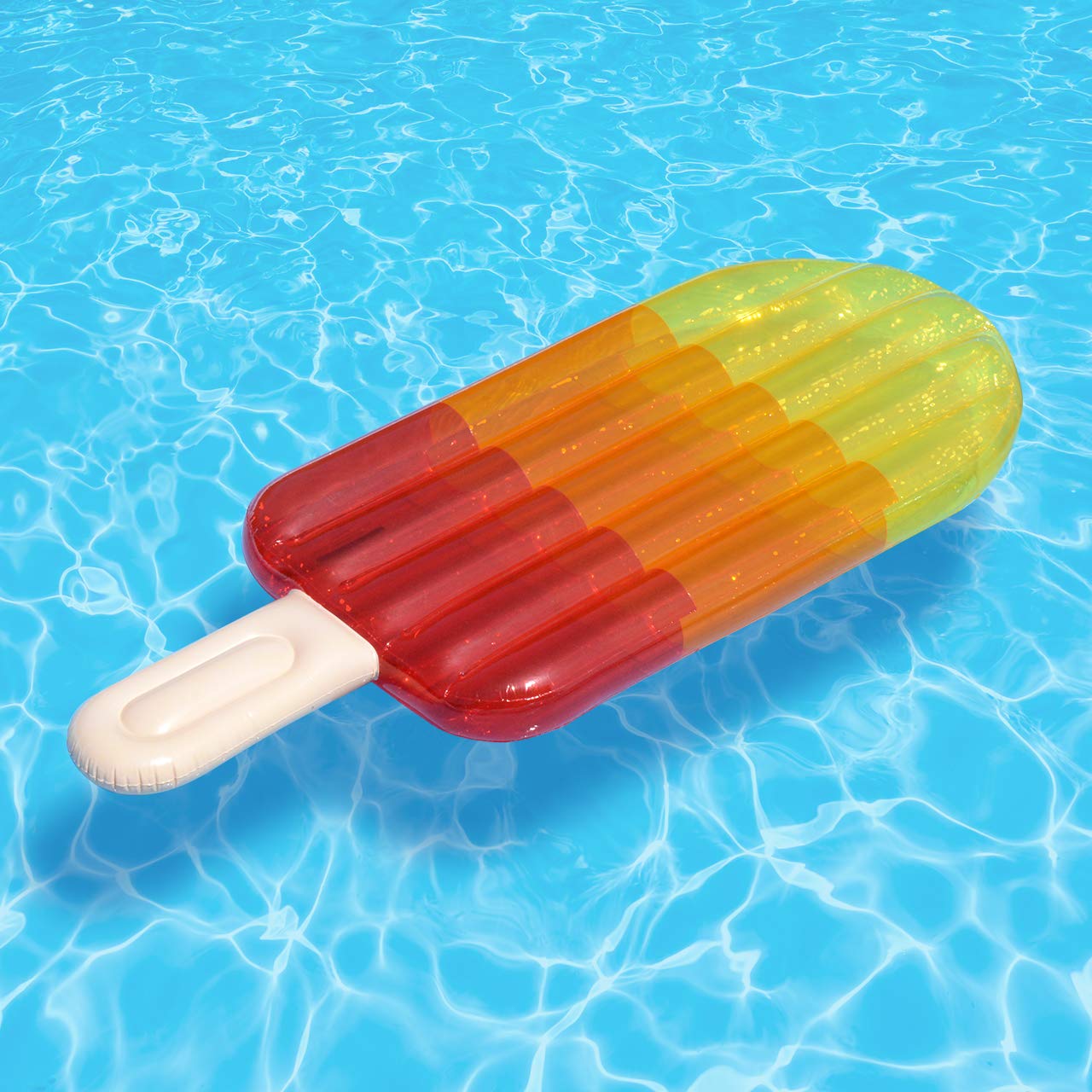 CKB LTD - Lit flottant gonflable géant de 1,83 m pour piscine en forme de sucette glacée - Lit d'air transparent pour piscine - Jouet d'eau en PVC pour les vacances - Couleur transparente JAUNE ORANGE
