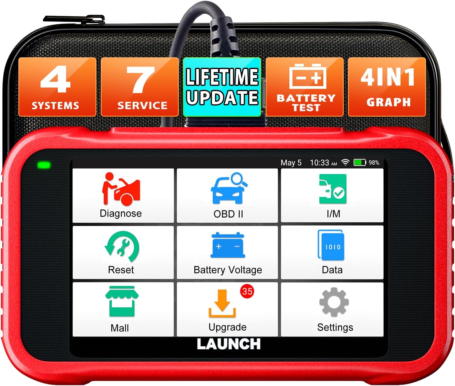 LAUNCH CRP123E V3.0 OBD2 Spanish Multi-brand Car Diagnosis Machine with 4 Systems and 7 Reset Function Scanner Engine System ABS SRS AT, Oil Reset ETS SAS, CANFD&DOIP WiFi Update