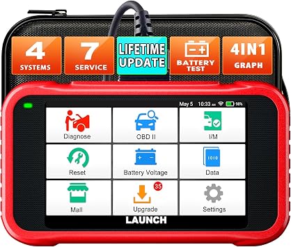 LAUNCH CRP123E OBD2 Car Diagnostic Tool Reader Car Code Reader for Engine ABS SRS Automatic Transmission with Steering Angle Reset Throttle Adjustment Oil Reset Free Lifetime Upgrade
