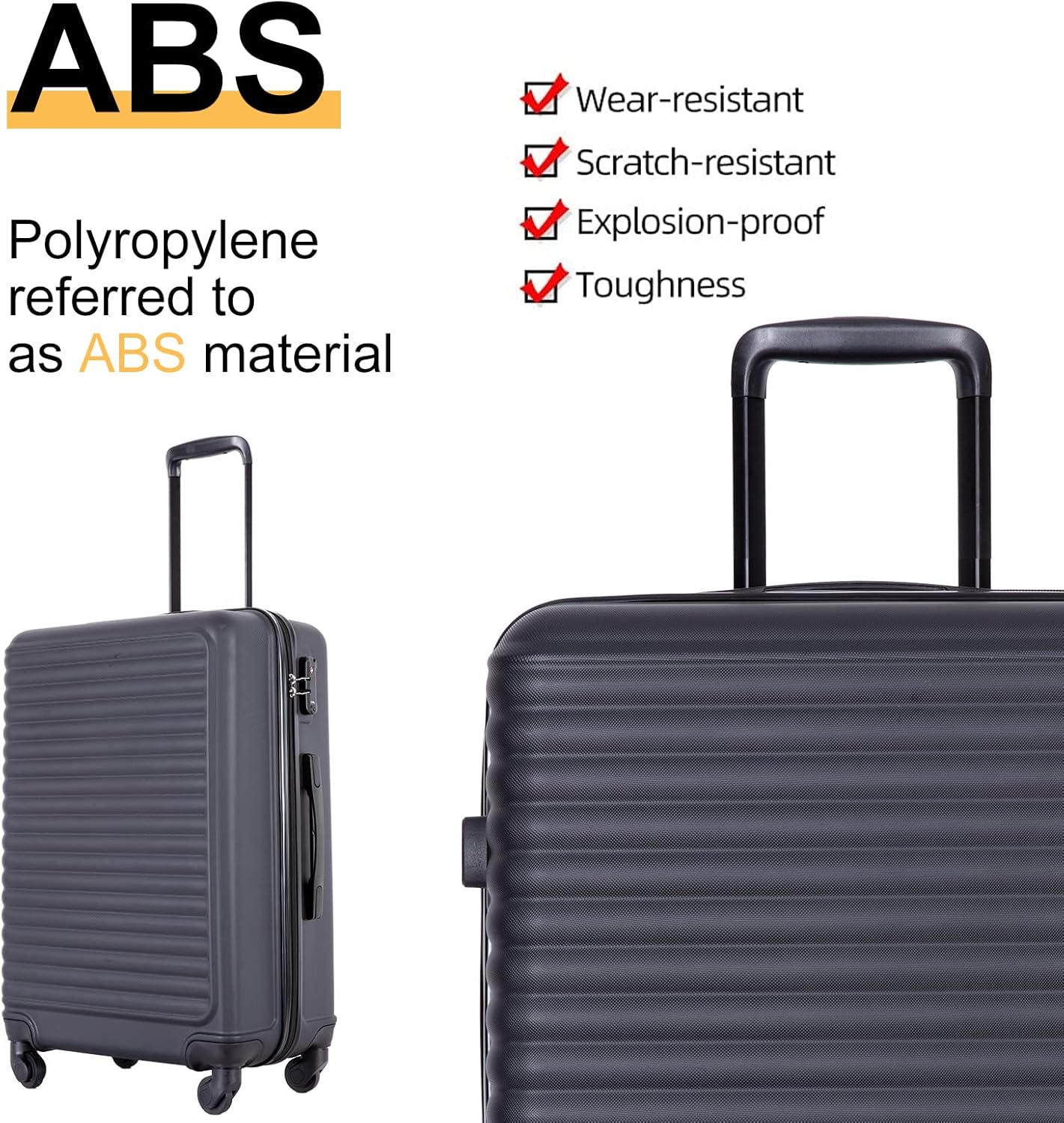 Travelhouse suitcases set 3-Piece Hardshell Luggage Set with Spinner Wheels & TSA Locks PP suitcases luggage (Black, 3-Piece Set (20/24/28))