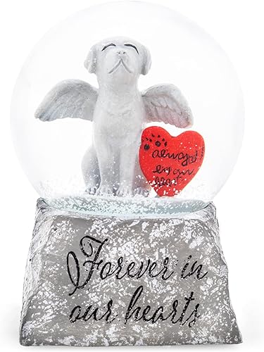 Elanze Designs Perro Ángel Alas Duelo Pérdida Corazón Gris Siempre En Nuestros Corazones Puente Arco Iris Cachorro Cielo 100MM Musical Bola de Nieve