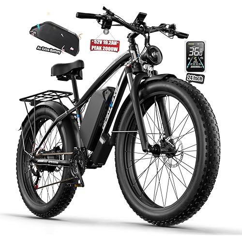 24"/26" Ebike for Adults Electric, 52V 19.2Ah/32Ah, Peak 2000W/2500W E-Bike, 36/40MPH, 70 Miles/100Miles Long Range, Hydraulic Disc Brake, Off Road Snow Mountain E-Bike, Fat Tire Fast Electric Bicycle