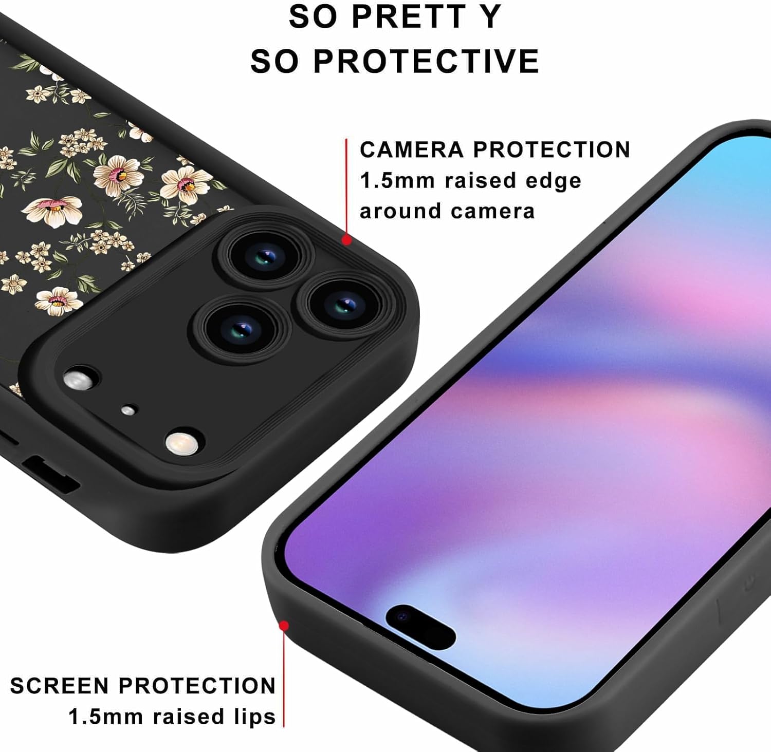 2 Pack Flower Phone Case for iPhone 17 Pro Max 6.9",Cute Floral Print Cases Unique Plant Design Pattern for Women Girls Teens,Soft TPU Protective Cover for iPhone 17 Pro Max 6.9",Beige Black - Image 2