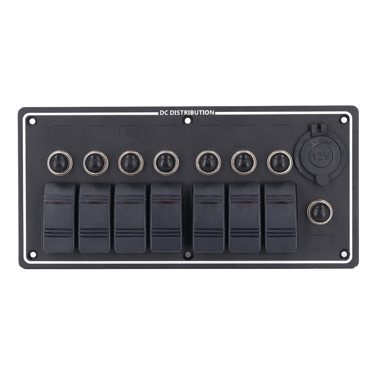 Focket Marine Switch Panel, 7 Gang IP65 with Overload Protector Boat Switch Panel, Rocker with 12V Power Socket for Yachts RVs Boats Trucks Buses