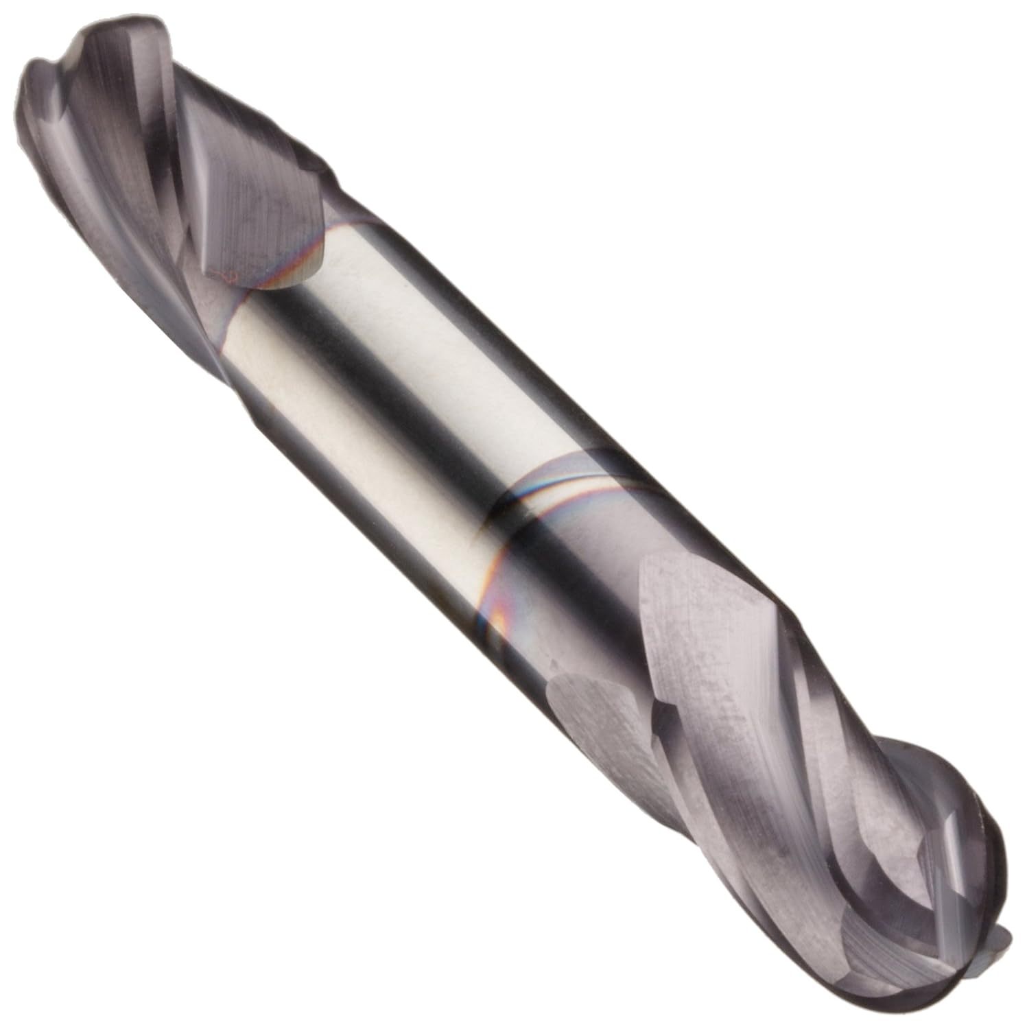 N89945 Carbide Ball Nose End Mill, Stub Length, TiAlN Finish, Roughing and Finishing Cutting, 30-Degree, 4-Flute, 2" Overall Length, 0.188" Cut Diameter, 0.188" Shank Diameter